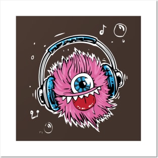 Monster Headphones Cute Art Protruding Tongue Posters and Art